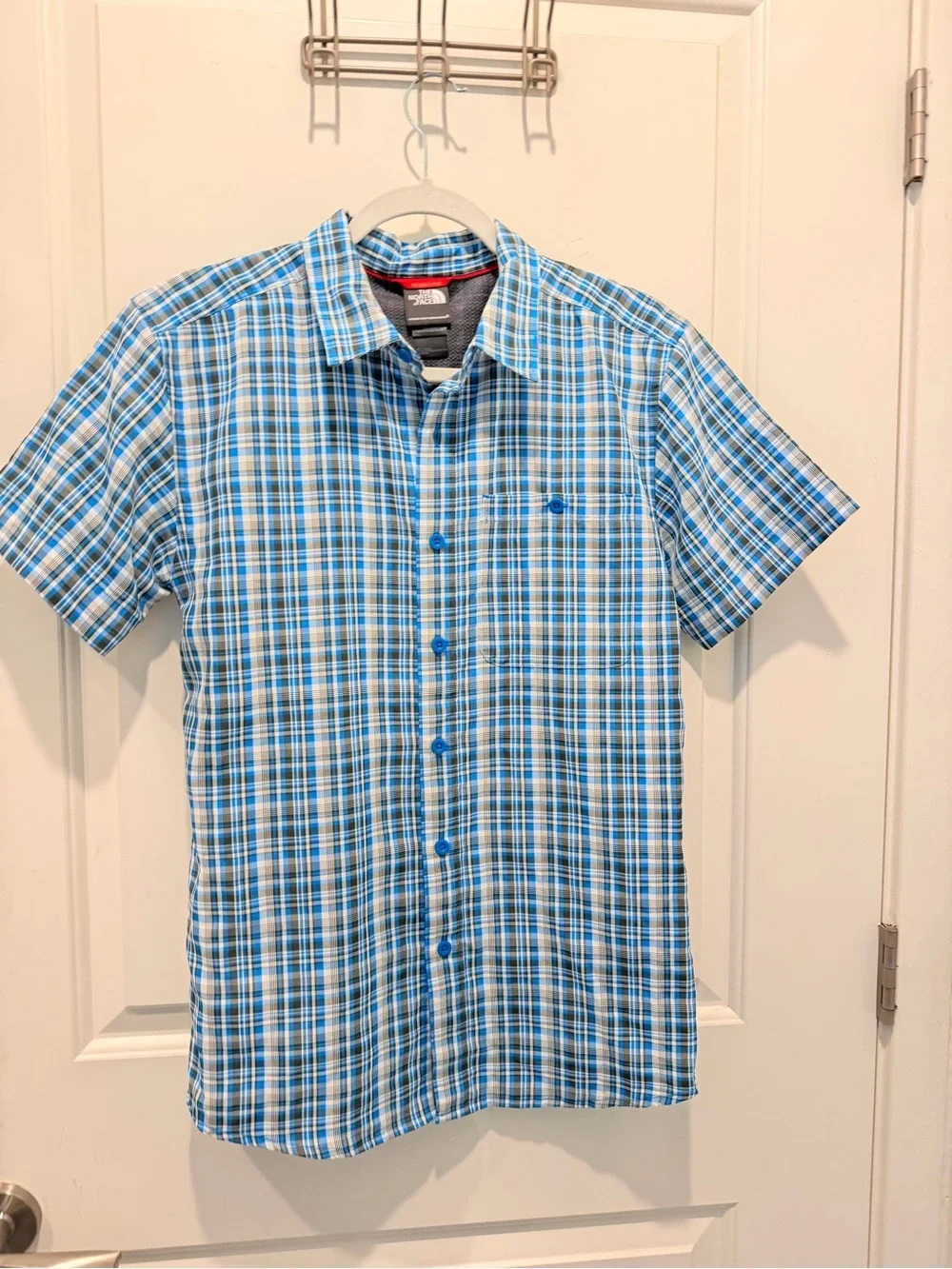 The North Face Tekware Mens Blue Plaid Performance Short Sleeve Size M